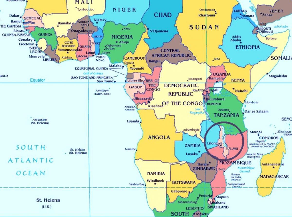 Մալավի երկիրը քարտեզի վրա