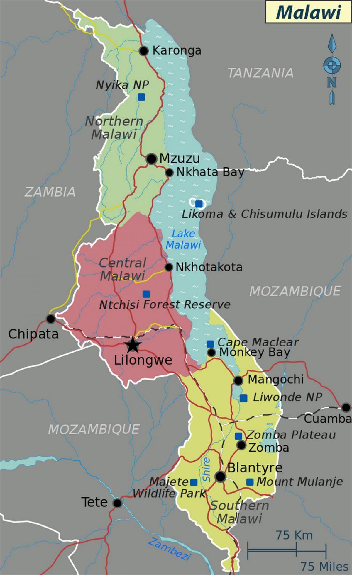 քարտեզ լիճ Մալավի Աֆրիկայում