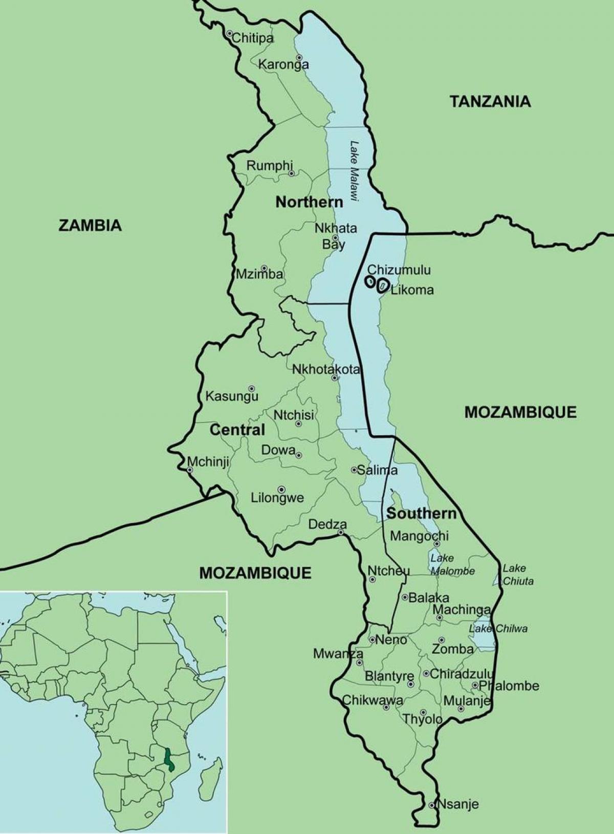 քարտեզ Մալավի ցույց է տալիս շրջաններից